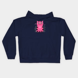 Bright Eyed Pink Heart Kitty In The Flower Garden Kids Hoodie